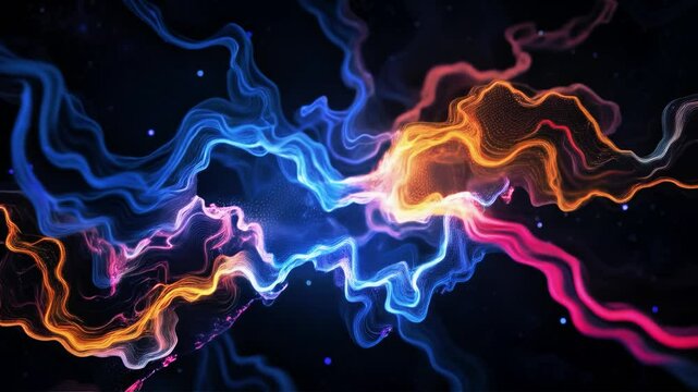 Glowing Liquid Threads Weaving in Space &ndash; Digital Nebula with Vibrant Motion Trails, Color Morphing, Soft Focus Edges