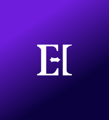 Elegant EH, HE monogram logo design, purple gradient background