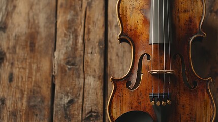 Naklejka premium Violin on Wooden Wall