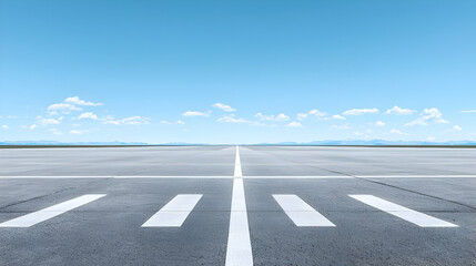 Empty Airport Runway With Clear Sky And Horizon Line