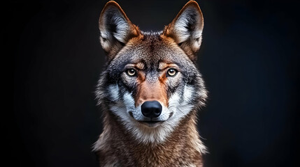 Fototapeta premium Closeup Portrait Of Red Wolf With Snow