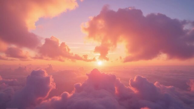 Breathtaking Sunset Over Soft Clouds with Vibrant Pink and Orange Hues Creating a Dreamy Sky Landscape at Dusk