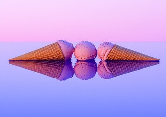 Pink Ice Cream Cones on a Mirror