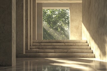 Obraz premium Modern, minimalist interior with sunlight streaming through a window