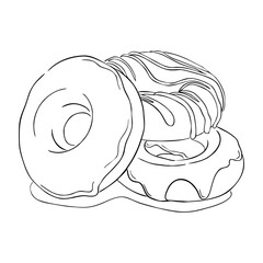 Coloring book donuts with frosting. Vector illustration