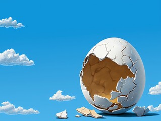 Cracked White Sphere Against Blue Sky