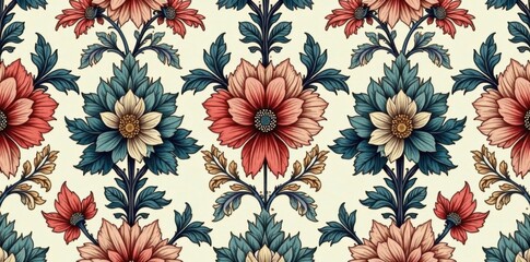 Elegant damask seamless floral pattern with intricate floral motifs and ornate details, damask, patterns, motifs