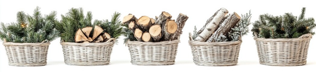 Decorative Woven Baskets with Greenery and Wood