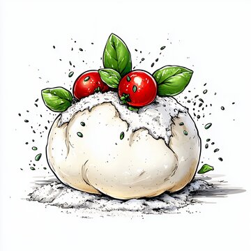 white cheese ball with red tomatoes and basil clip art preview