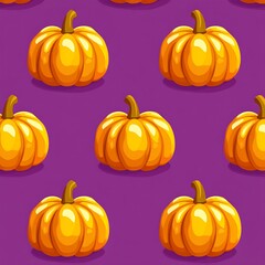 Pumpkins Pattern on Purple Background