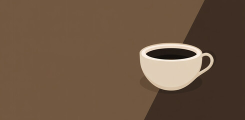 Obraz premium This is an illustration of a cup of coffee with a deep brown simple background, used for the promotion and design of cafes and lifestyle brands.