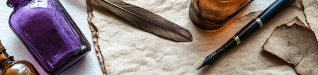 Vintage Writing Supplies on Aged Paper