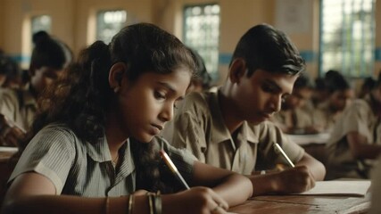 Students Focus on Studies in Village School in India Generative AI - Powered by Adobe