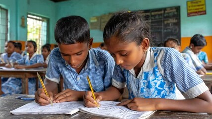 Students Focus on Studies at Village School in India Generative AI - Powered by Adobe