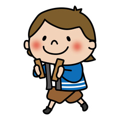 拍子木を持って火の用心の声掛けをしている子供（女の子）