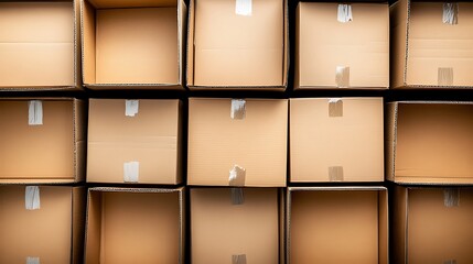 Neatly Stacked Cardboard Boxes: A Warehouse Inventory Image