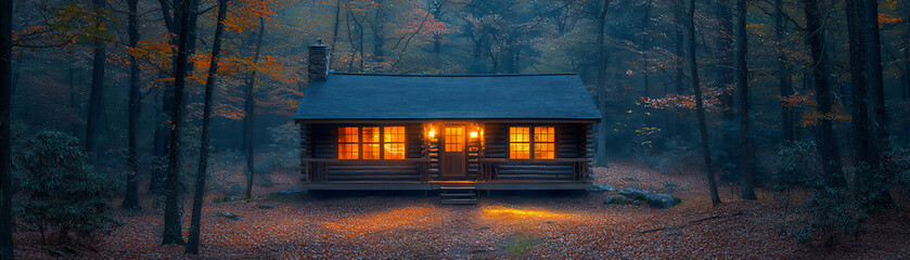 Fototapeta premium cabin in the woods night,