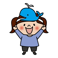 お遊戯会でクジラのお面を被った女の子
