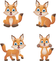 Cartoon fox collection set on white background