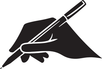 Hand holding pen silhouette vector design. Minimalist writing icon.