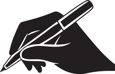 Hand holding pen silhouette vector design. Minimalist writing icon.