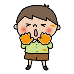 手や顔に絵の具が付いている子供（男の子2）