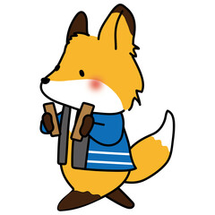 拍子木を持って火の用心の声掛けをしているキツネ