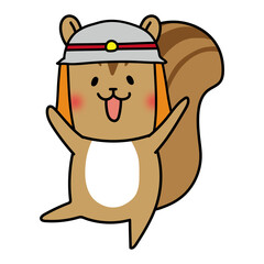 消防士の帽子を被るリス