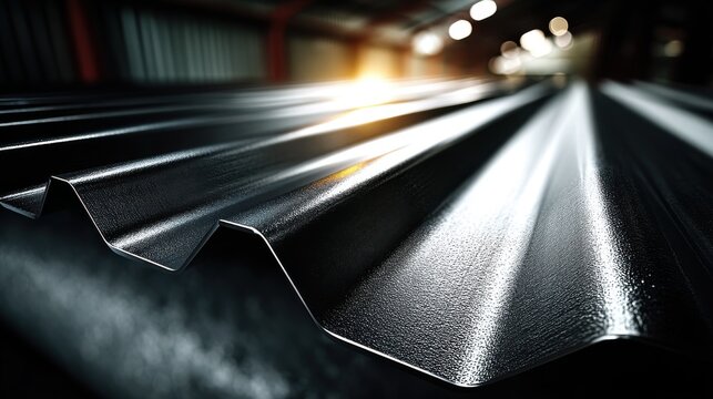 shiny galvanized corrugated steel sheet roofing cladding metal plate closeup texture background ai generative,photo image