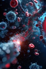 Obraz premium A microscopic view of nanobots repairing a torn ligament, nanorobots concept