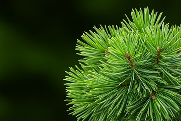 Detailed Close Up of Vibrant Green Pine Needles Against Soft Dark Background