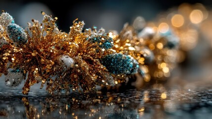 sparkling gold garland shimmering against a dark backdrop,stock image