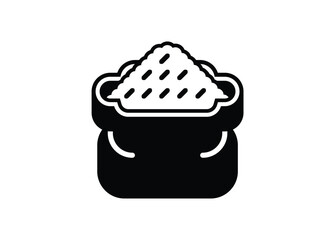 Opened rice bag. Simple illustration in black and white.