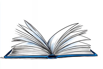 Detailed Illustration of an Open Book with Blue Cover