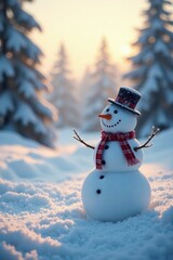 Obraz premium Frosty landscape with snowman in serene winter scene, winter scenery, white snow