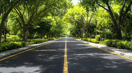 Scenic Country Road Through Lush Green Trees