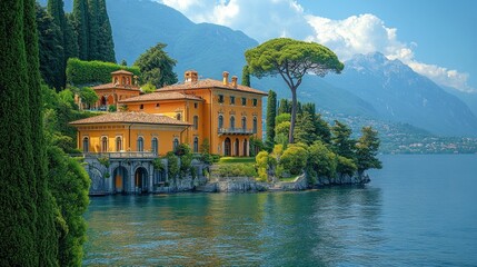 Naklejka premium Lake Como Villa: Italian Lakeside Paradise