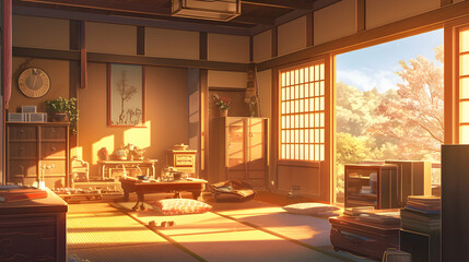 Sunlit Japanese Room Illustration