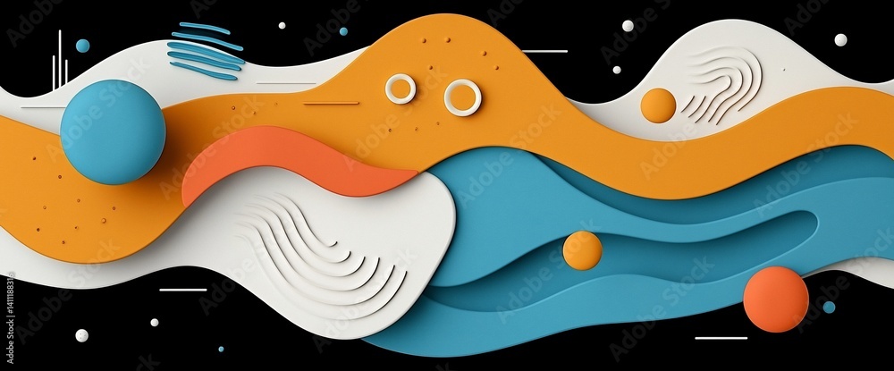 Poster abstract wave design with 3d paper cut effect