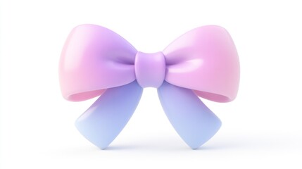 a simple and cute 3D bow ribbon icon, soft puffy shape, glossy and reflective material, smooth surface with a gradient of pastel purple and pink,