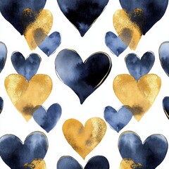 Obraz premium Heart-shaped watercolor pattern in navy and gold
