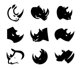 Set of Rhino head icon logo silhouette abstract isolated graphic
