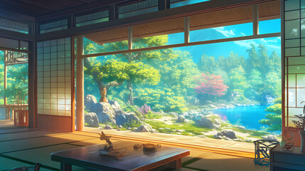 Serene Japanese Garden View Illustration