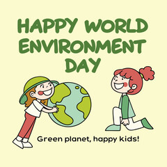 Happy World Environment Day: Celebrating our planet with cheerful youth. Emphasizing the importance of environmental care and inspiring positive action.