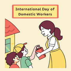 International Day of Domestic Workers: This illustration portrays a scene celebrating the International Day of Domestic Workers, showcasing an act of kindness and recognition in the neighborhood.
