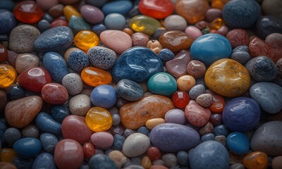 A close up view of colored stones.