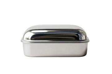 Elegant silver rectangular box with a shiny domed lid Perfect for gifts or on transparent background