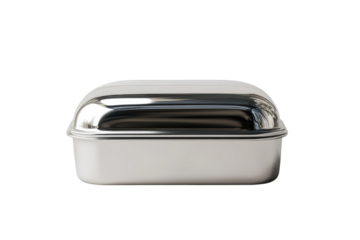 Elegant silver rectangular box with a shiny domed lid Perfect for gifts or on transparent background