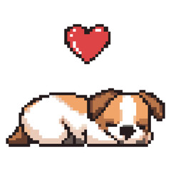 Cute dog sleepy pixel heart illustration vector