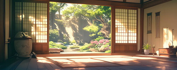 Serene Japanese Garden View Illustration
